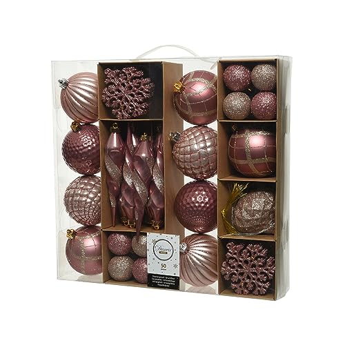 ETC 50-er Set Kugelmix PVC Weihnachtskugeln Baumschmuck bruchfest Christbaumschmuck für innen und außen (puderrosa/samtpink/Champagner) von ETC