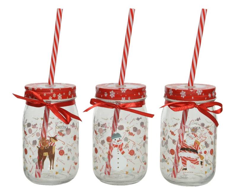 Kaemingk Season Decorations (KSD) Becher, Glas, Glas mit Deckel und Weihnachtsmotiv 13cm klar / rot 1 Stück sortiert von Kaemingk Season Decorations (KSD)
