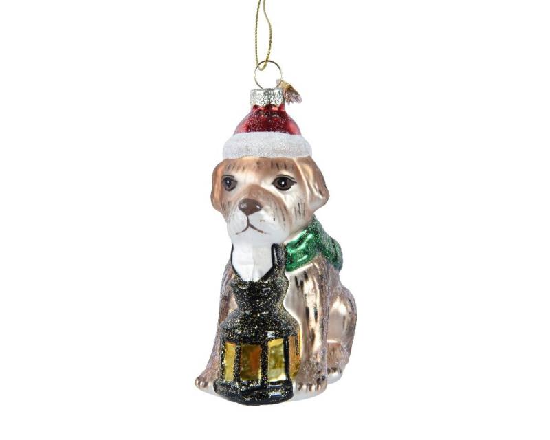 Decoris season decorations Christbaumschmuck, Christbaumschmuck Glas Hund mit Laterne 11cm hängend - beige - braun von Decoris season decorations