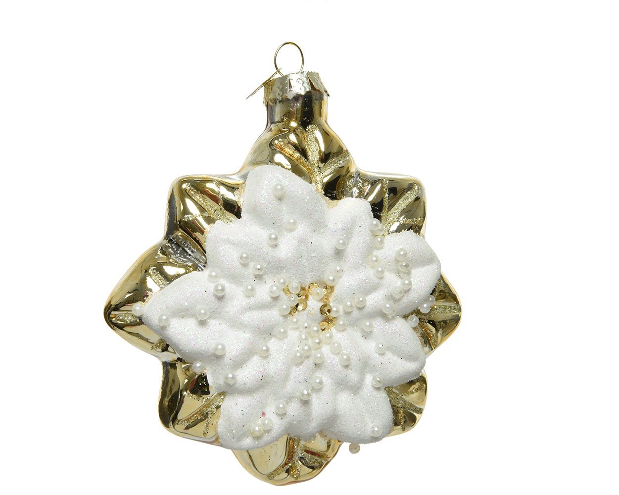 Decoris season decorations Christbaumschmuck, Christbaumschmuck Glas Weihnachtsstern Blume 11cm weiß / gold von Decoris season decorations