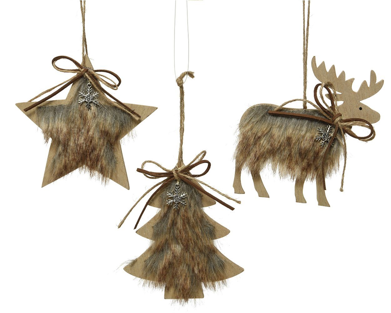 Decoris season decorations Christbaumschmuck, Christbaumschmuck Holz Hirsch / Tanne / Stern 12cm braun, 3er Set von Decoris season decorations