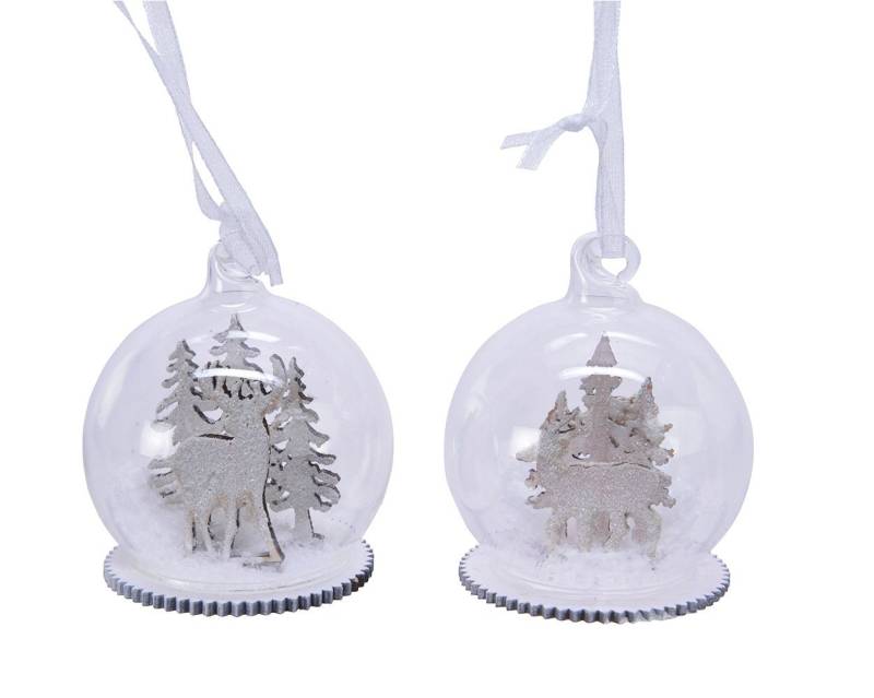 Kaemingk Christbaumschmuck, Christbaumschmuck Holz Rentier in Glaskugel 5cm klar, 1 Stück sortiert von Kaemingk