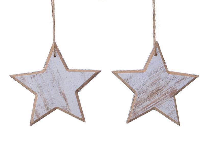 Kaemingk Christbaumschmuck, Christbaumschmuck Holz Sterne 12cm weiß, 2er Set von Kaemingk