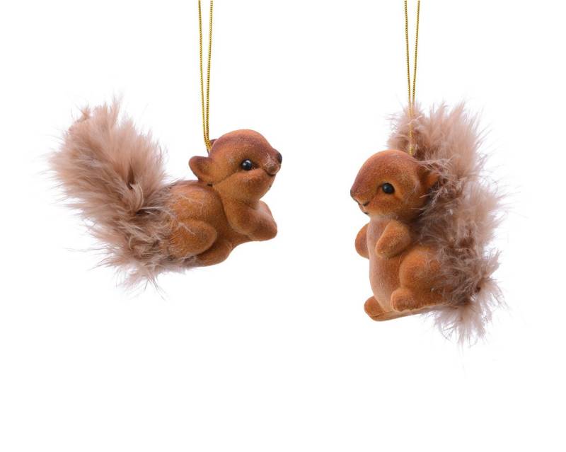 Kaemingk Christbaumschmuck, Christbaumschmuck Kunststoff / Samt Eichhörnchen 6cm braun 2er Set von Kaemingk