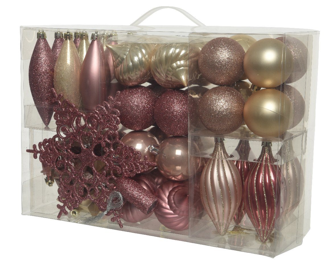 Decoris season decorations Christbaumschmuck, Christbaumschmuck Kunststoff mit Baumstern 60er Set - Samtpink / Perle von Decoris season decorations