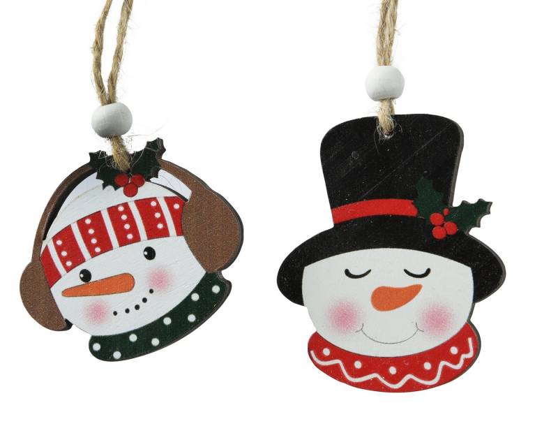 Kaemingk Christbaumschmuck, Christbaumschmuck Schneemann Holz 10cm Figuren 8er Set Weiß / Rot von Kaemingk
