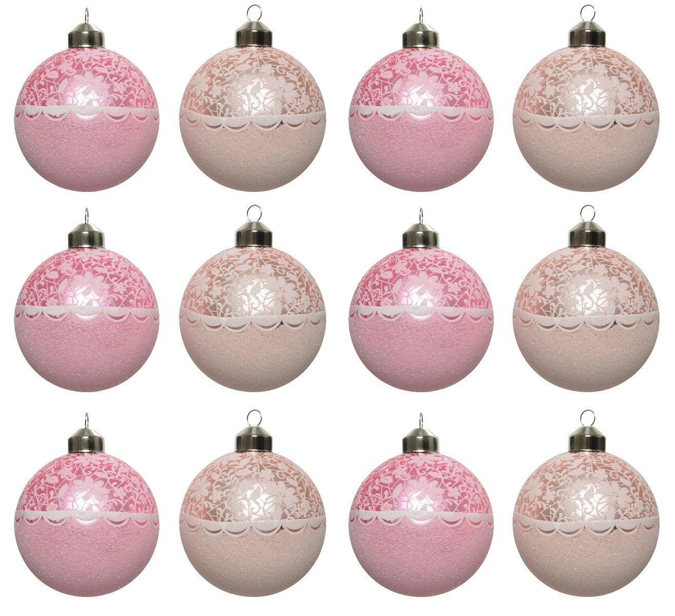 Decoris season decorations Weihnachtsbaumkugel, Weihnachtskugeln Glas 8cm mit Blumen Ornament 12er Set pink / rosa von Decoris season decorations