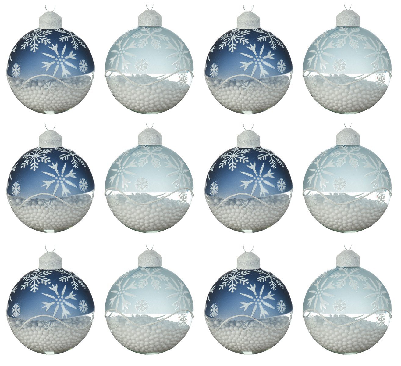 Decoris season decorations Weihnachtsbaumkugel, Weihnachtskugeln Glas 8cm mit Schneeflocken Motiv 12er Set blau mix von Decoris season decorations