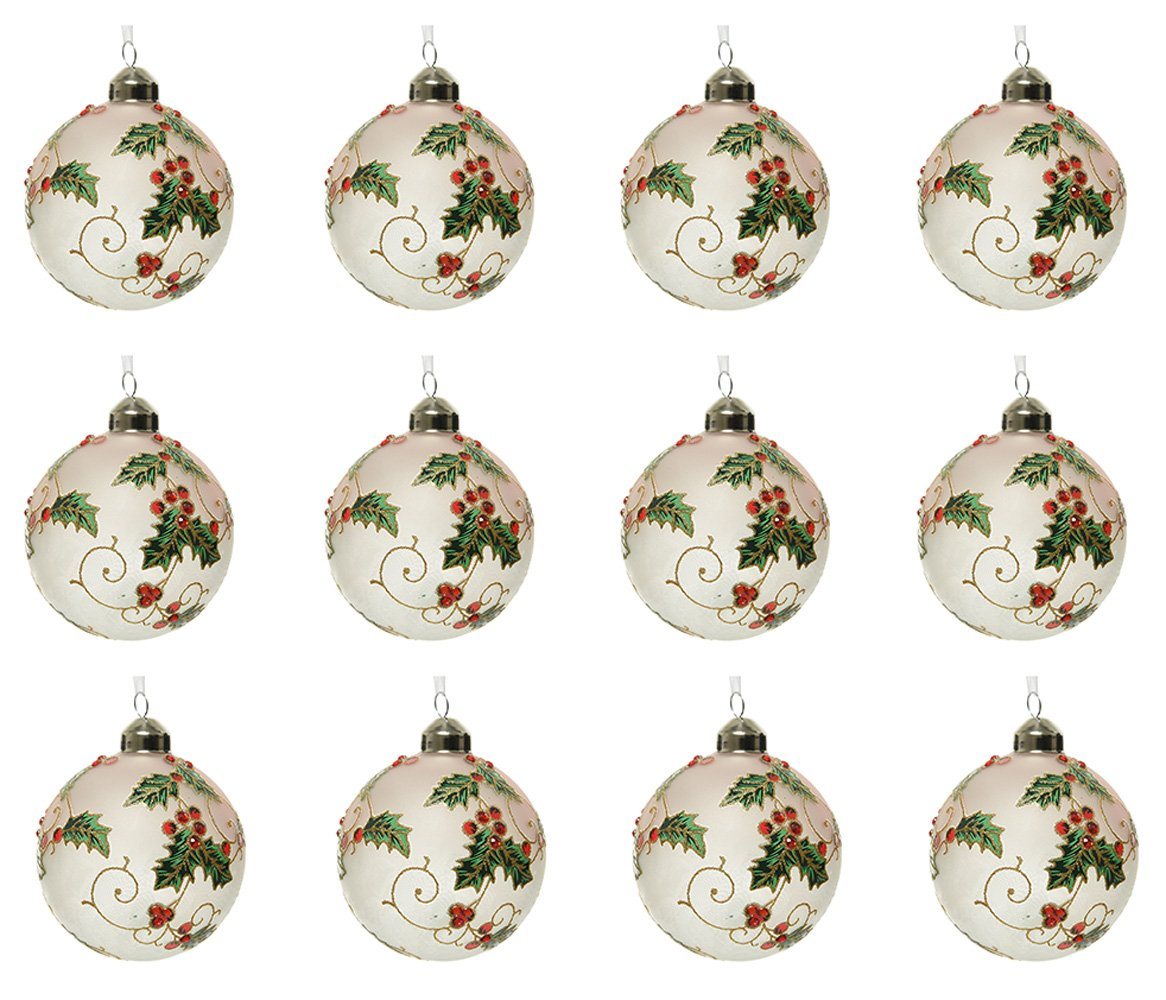Decoris season decorations Weihnachtsbaumkugel, Weihnachtskugeln Glas Motiv Mistelzweige 8cm halbtransparent, 12er Set von Decoris season decorations