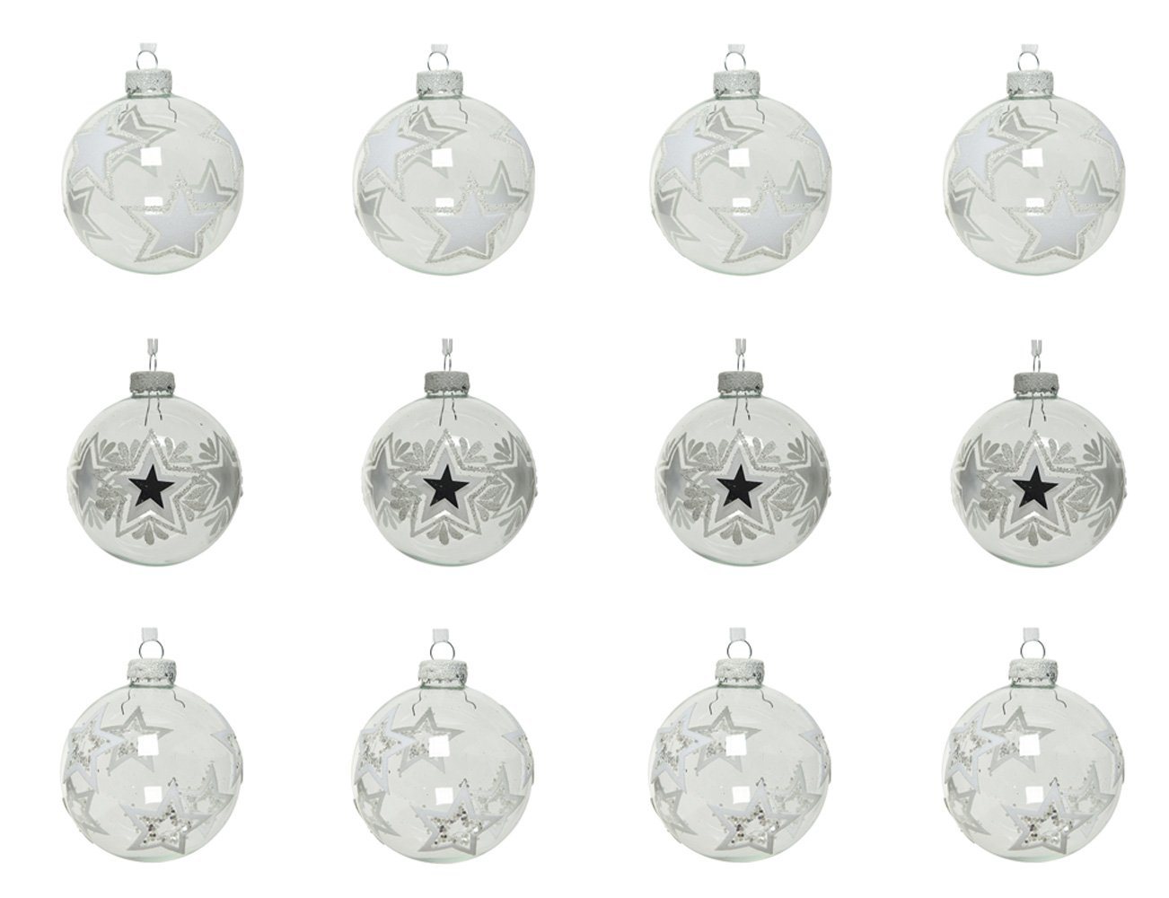 Decoris season decorations Weihnachtsbaumkugel, Weihnachtskugeln Glas Sterne Motiv 8cm klar transparent, 12er Set von Decoris season decorations
