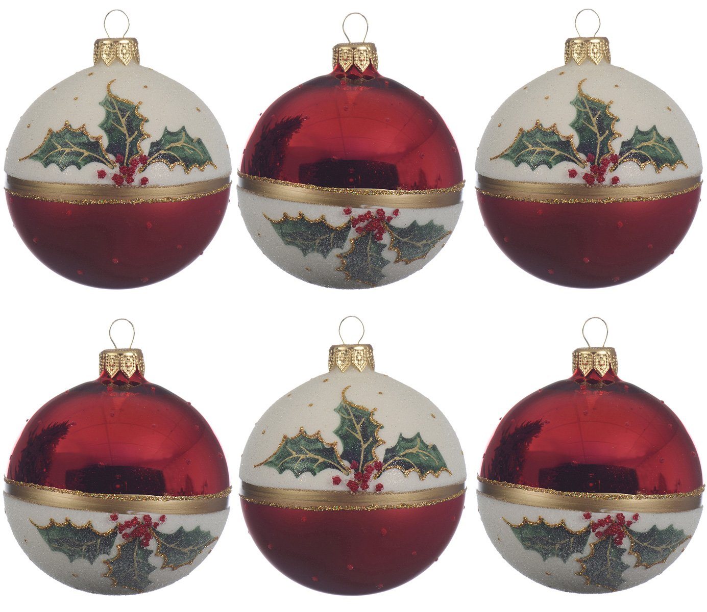 Decoris season decorations Weihnachtsbaumkugel, Weihnachtskugeln Glas mit Motiv Mistelzweige 8cm rot / weiß, 6er Set von Decoris season decorations
