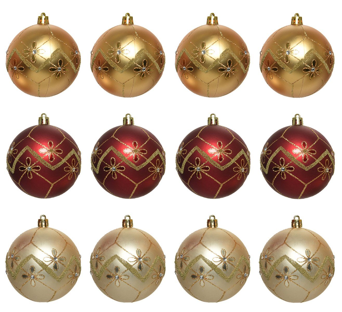 Decoris season decorations Weihnachtsbaumkugel, Weihnachtskugeln Kunststoff 8cm Ornamente 12er Set - Gold / Rot von Decoris season decorations