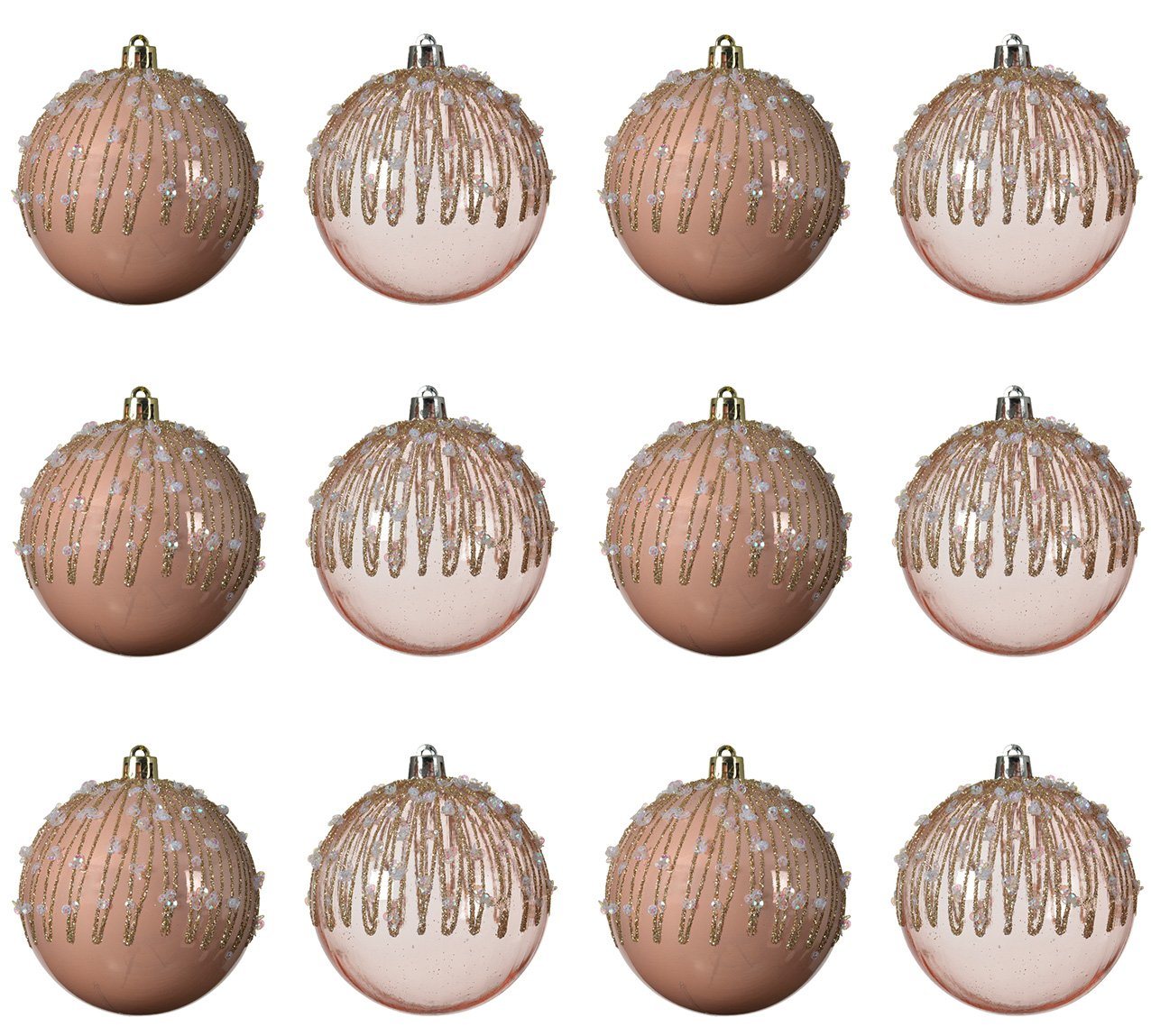 Decoris season decorations Weihnachtsbaumkugel, Weihnachtskugeln Kunststoff 8cm Pailletten 12er Set - Rosa Transparent von Decoris season decorations