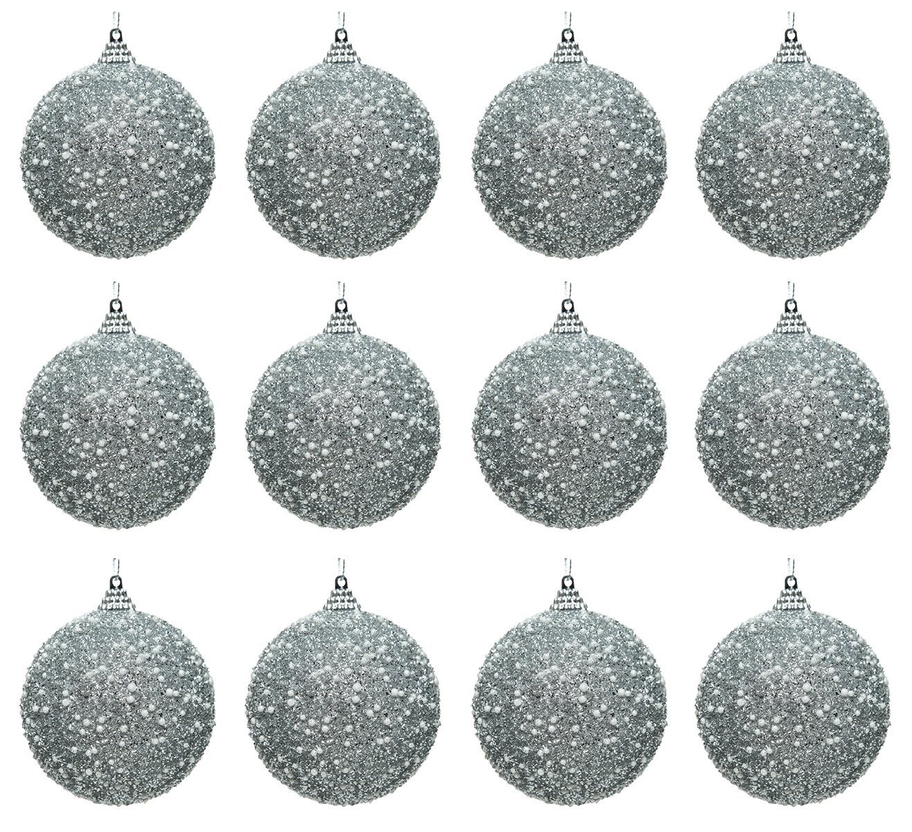 Decoris season decorations Weihnachtsbaumkugel, Weihnachtskugeln Kunststoff 8cm Perlen / Glitzer 12er Set - Silber von Decoris season decorations