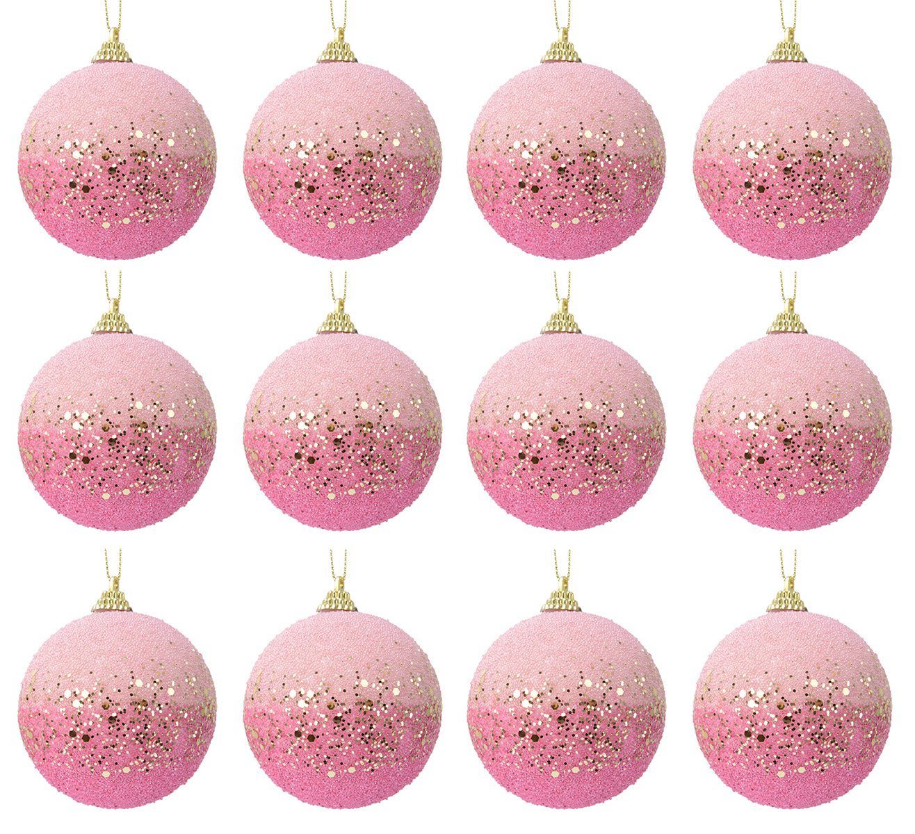 Decoris season decorations Weihnachtsbaumkugel, Weihnachtskugeln Kunststoff 8cm Perlen Pailletten 12er Set - Rosa von Decoris season decorations