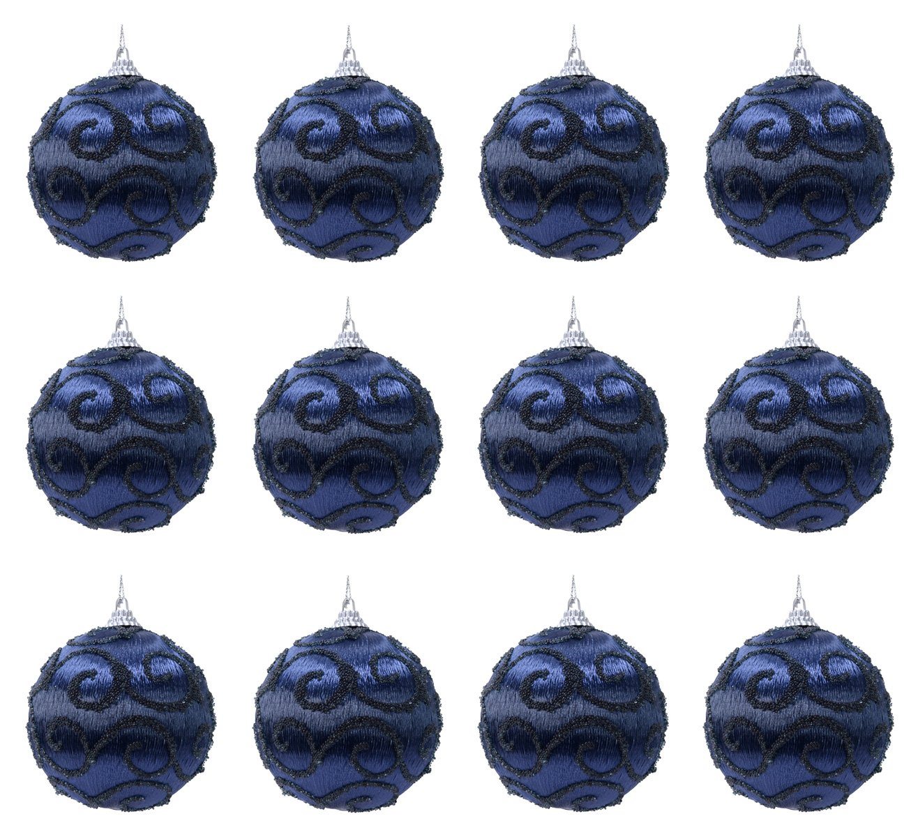 Decoris season decorations Weihnachtsbaumkugel, Weihnachtskugeln Kunststoff 8cm Ranken Motiv 12er Set - Nachtblau von Decoris season decorations