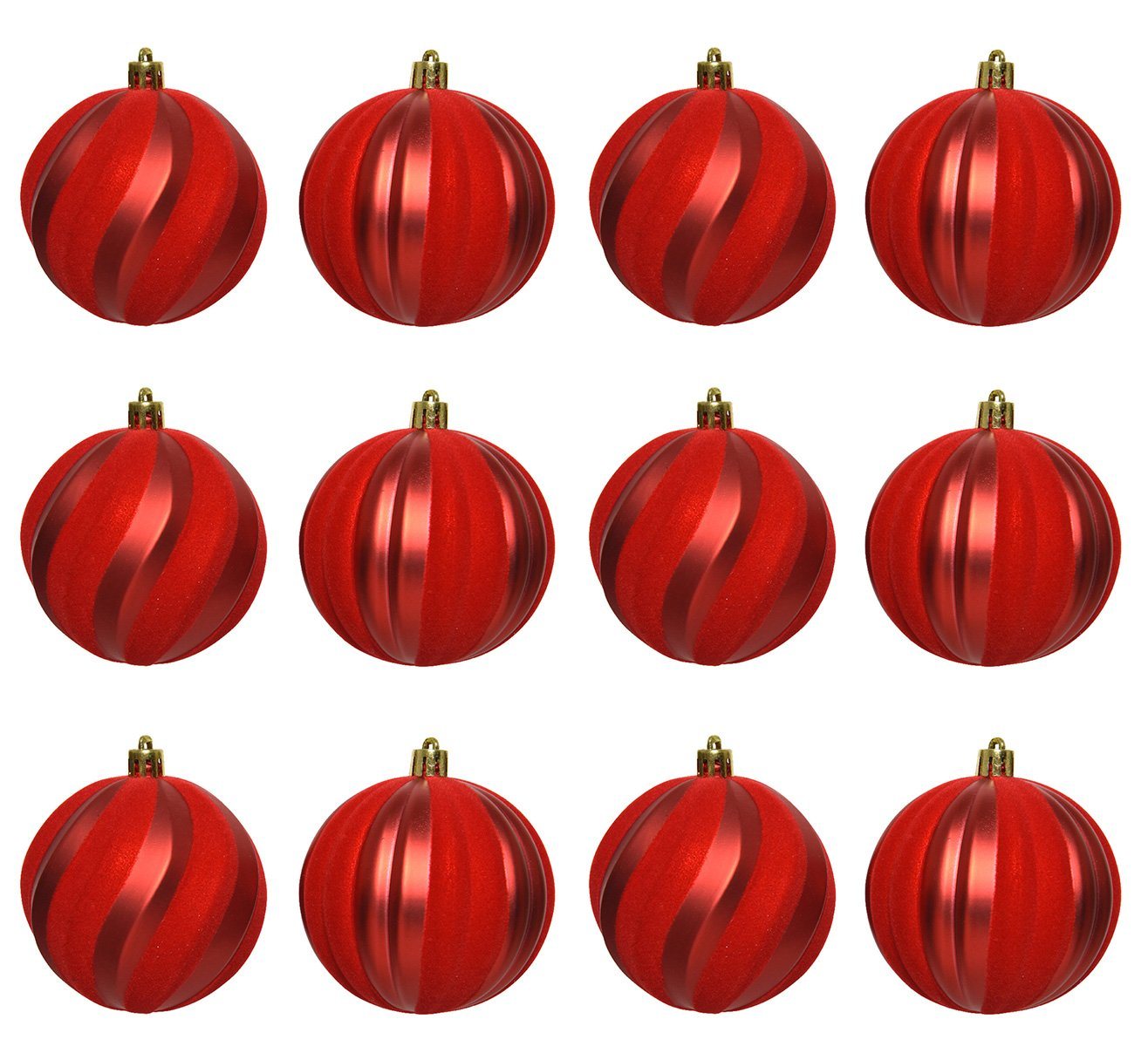 Decoris season decorations Weihnachtsbaumkugel, Weihnachtskugeln Kunststoff 8cm Samt Streifen 12er Set - Weihnachtsrot von Decoris season decorations