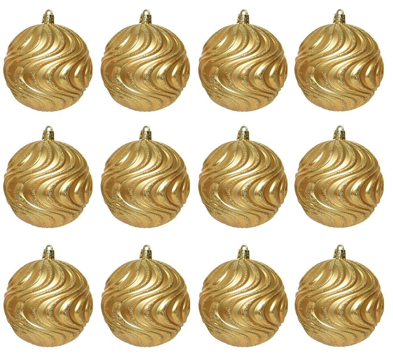 Decoris season decorations Weihnachtsbaumkugel, Weihnachtskugeln Kunststoff 8cm Wellen Ornamente 12er Set - Hellgold von Decoris season decorations