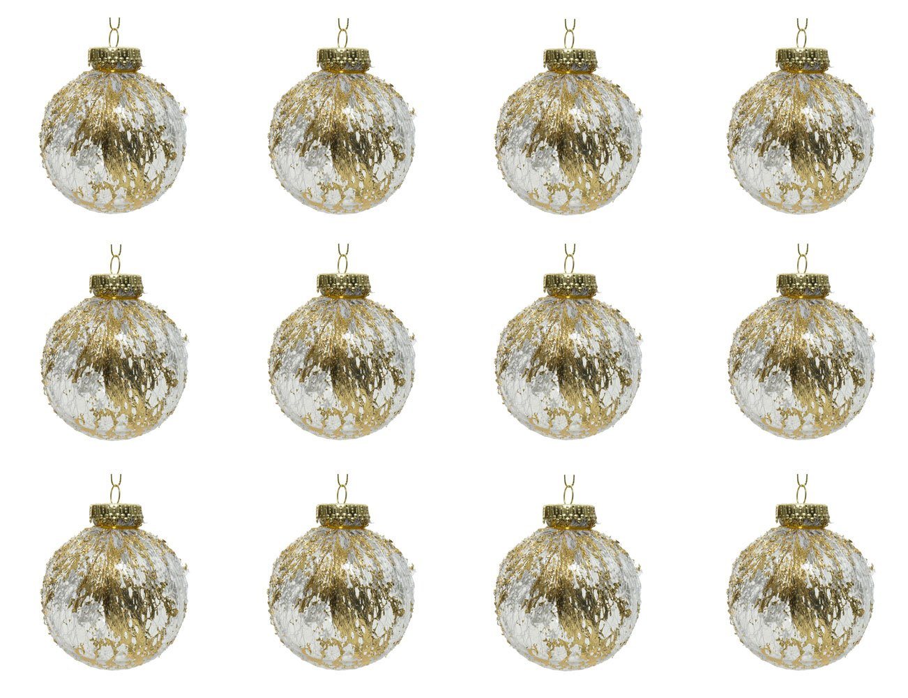 Decoris season decorations Weihnachtsbaumkugel, Weihnachtskugeln Kunststoff Muster 8cm transparent / gold, 12er Set von Decoris season decorations