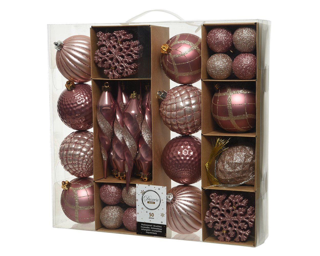 Decoris season decorations Christbaumschmuck, Weihnachtskugeln Kunststoff mit Eiszapfen 4-8cm samtpink, 50er Set von Decoris season decorations