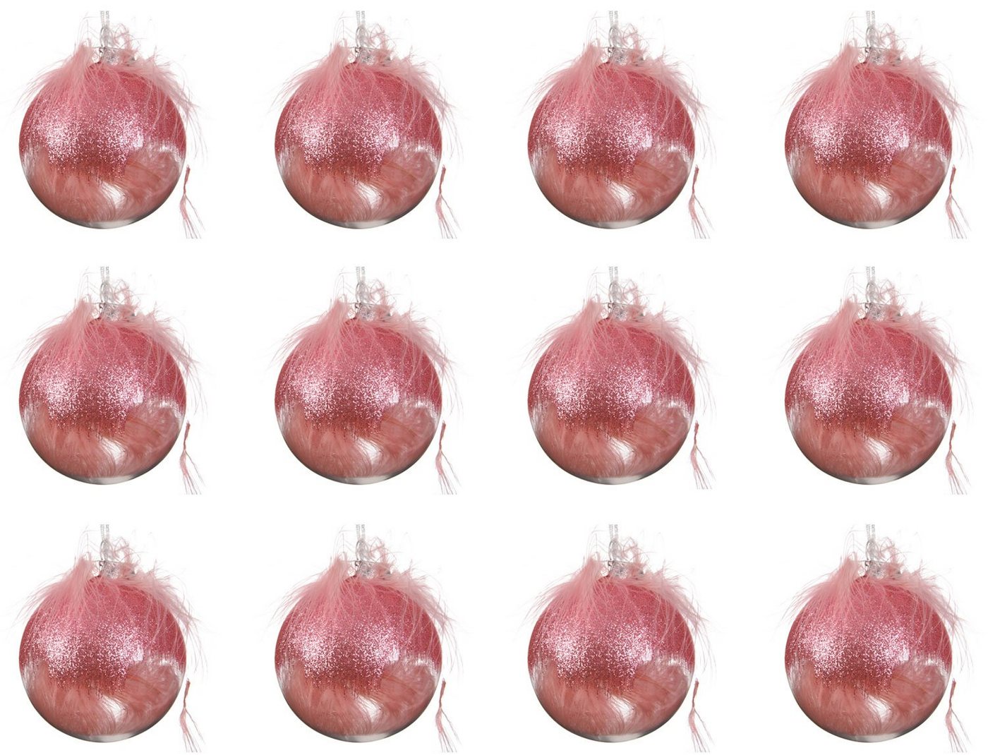 Decoris season decorations Weihnachtsbaumkugel, Weihnachtskugeln Kunststoff mit Federn 8cm rosa transparent, 12er Set von Decoris season decorations