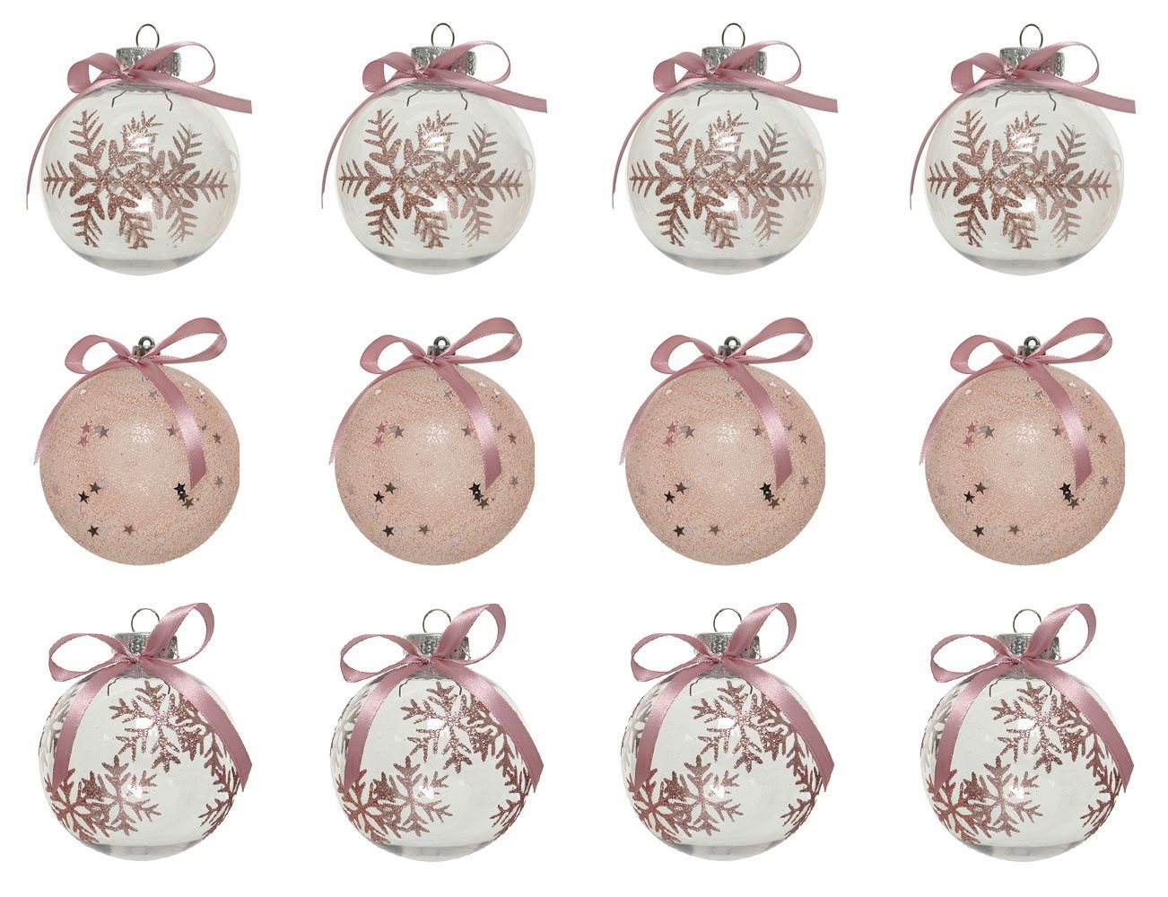 Decoris season decorations Weihnachtsbaumkugel, Weihnachtskugeln Kunststoff mit Motiv 8cm rosa transparent, 12er Set von Decoris season decorations