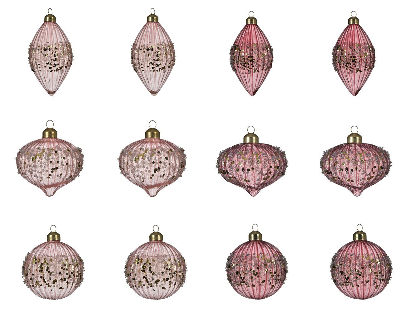 Decoris season decorations Weihnachtsbaumkugel, Weihnachtskugeln mit Oliven gerillt Glas 8cm rosa / samtpink, 12er Set von Decoris season decorations