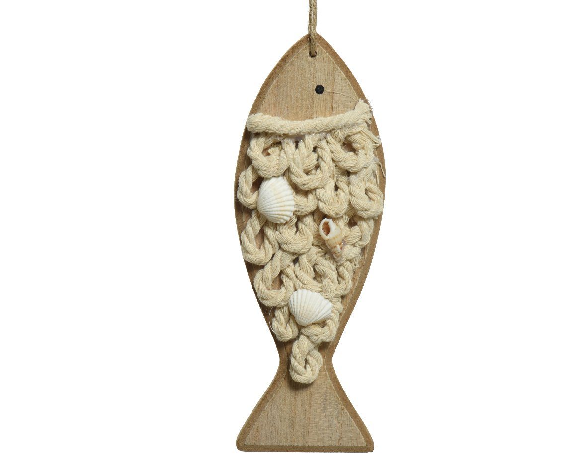 Decoris season decorations Dekofigur, Maritime Deko Fisch Holz Aufhänger 19,5cm beige makramee optik von Decoris season decorations