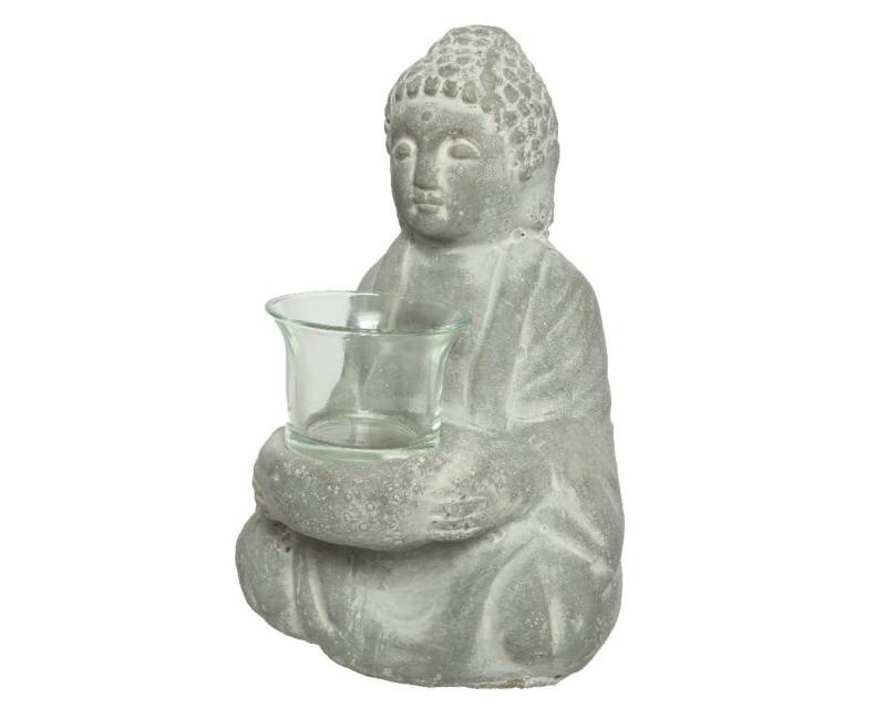 Decoris season decorations Buddhafigur, Buddha Figur Beton 20cm mit Glas Teelichthalter grau gebleicht von Decoris season decorations