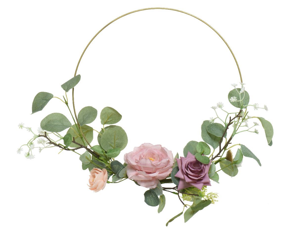 Decoris season decorations Dekokranz, Metallring mit Kunstblumen Rosen 40cm gold / rosa von Decoris season decorations