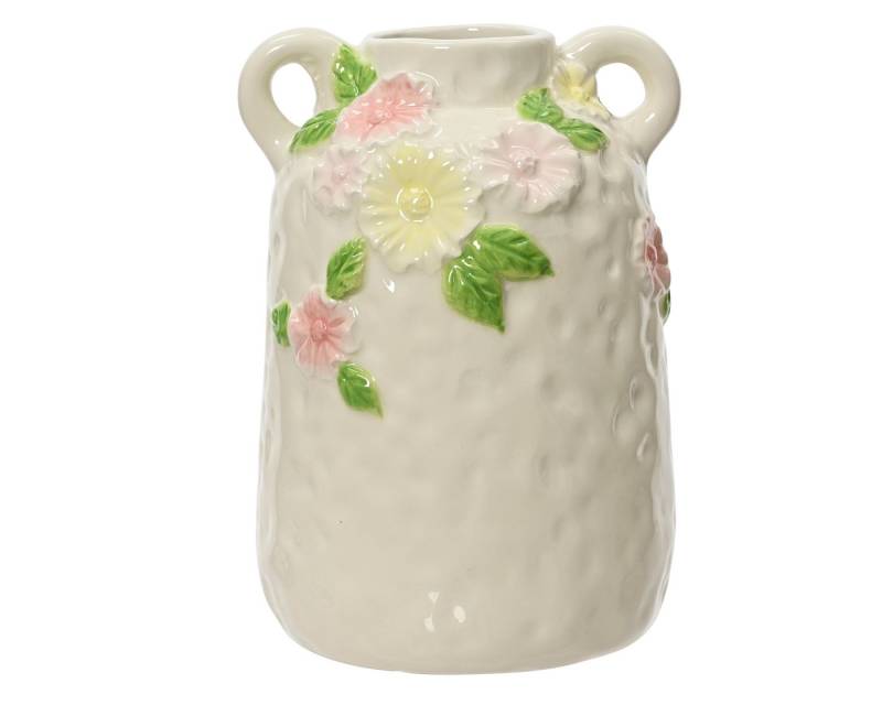 Decoris season decorations Dekovase, Vase / Blumenvase mit Blumenmotiv Keramik 12x18cm Creme Rosa von Decoris season decorations