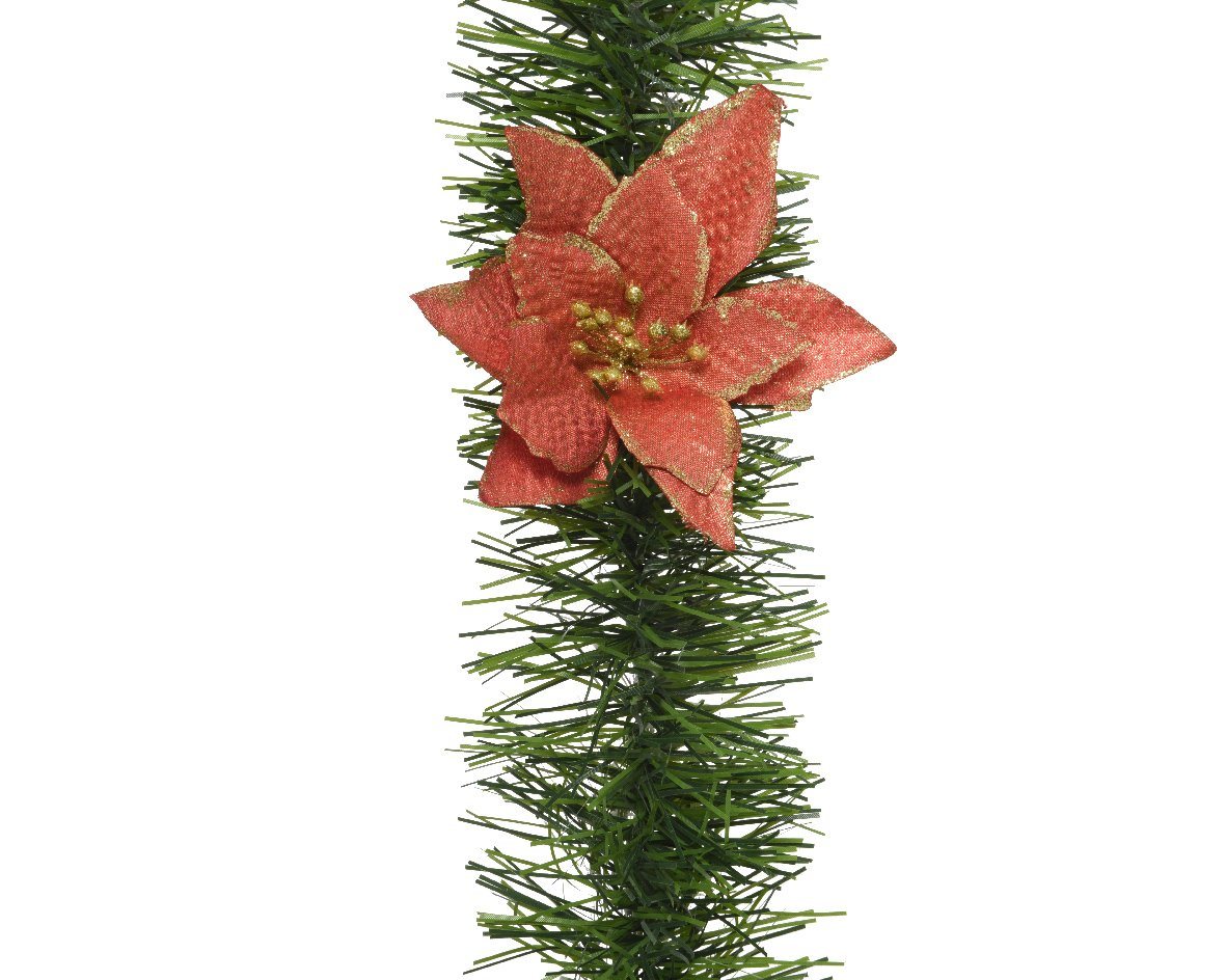 Decoris season decorations Girlanden, Weihnachtsgirlande 10cm mit Weihnachtsstern Blumen 2,7 Meter grün von Decoris season decorations