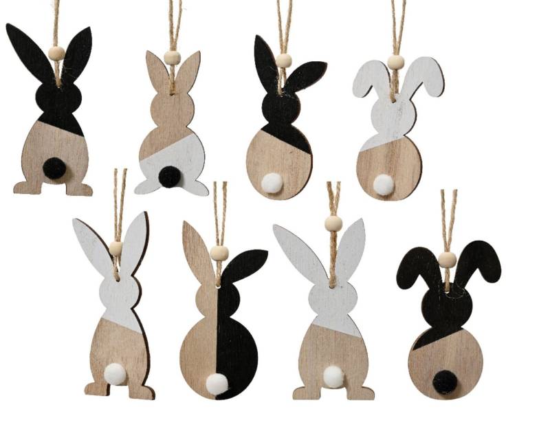 Decoris season decorations Osterfigur, Osterhase zum Aufhängen 4x8cm Holz 1 Stück sortiert Natur Weiß Schwarz von Decoris season decorations