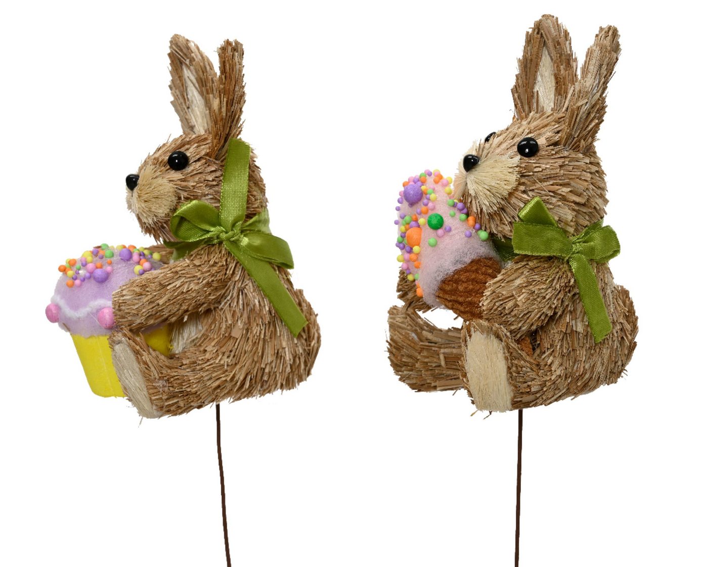 Decoris season decorations Osterhase, Dekofigur Hase am Stab 52cm mit Dessert 1 Stück sortiert Natur / Braun von Decoris season decorations