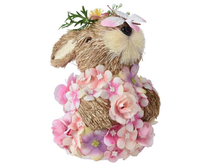 Decoris season decorations Osterhase, Dekofigur Hase mit Blumen 15cm Natur Braun / Rosa von Decoris season decorations