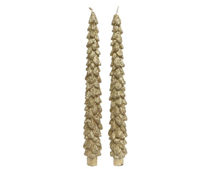 Kaemingk Spitzkerze, Spitzkerzen Tannenbaum Wachs 26cm 2er Set - Gold von Kaemingk