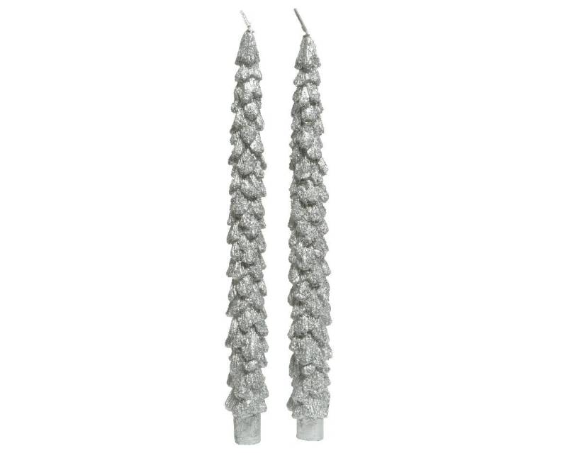 Kaemingk Spitzkerze, Spitzkerzen Tannenbaum Wachs 26cm 2er Set - Silber von Kaemingk