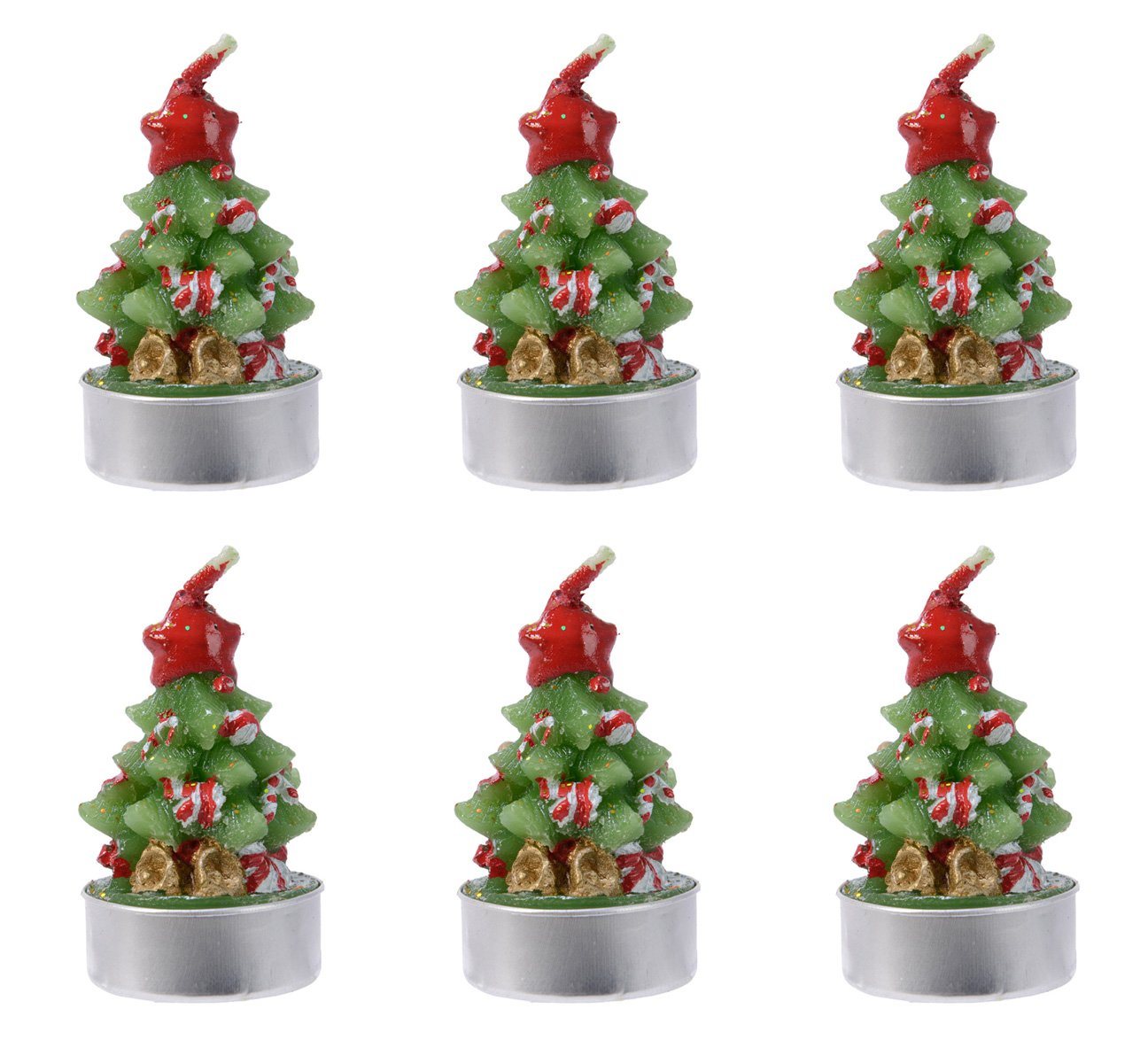 Decoris season decorations Teelicht, Teelichter geschmückte Tannen Weihnachtskerzen Wachs 6cm grün 6er Set von Decoris season decorations