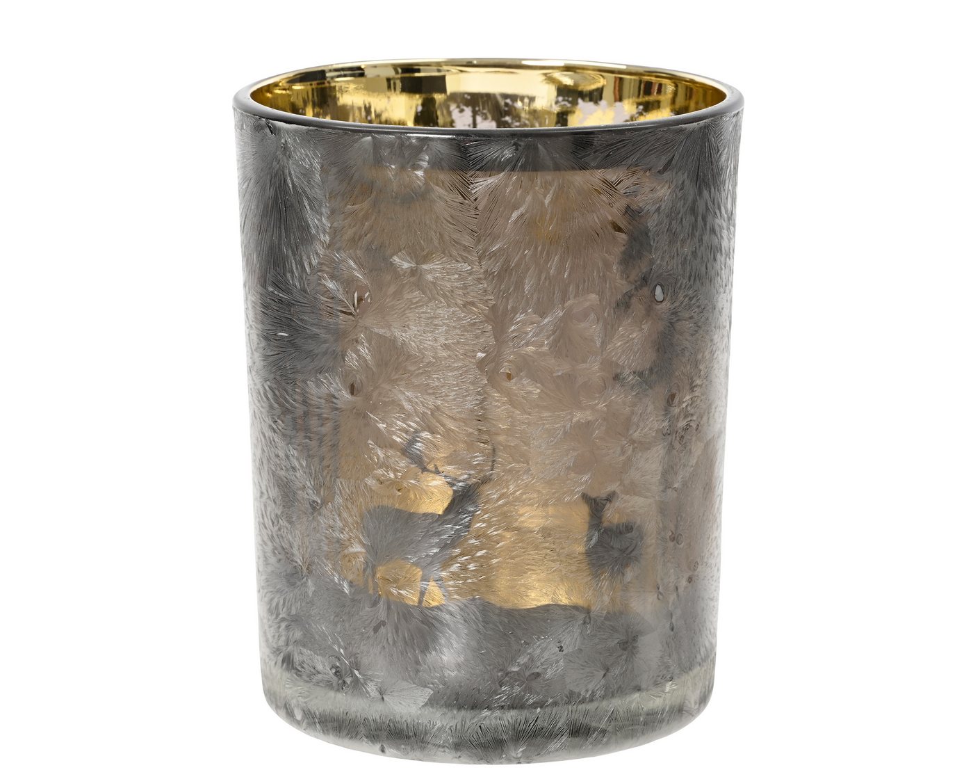 Kaemingk Teelichthalter, Teelichthalter Glas 8cm mit Eisblumen Motiv Gold Bereift Kaemingk Teelichthalter, Teelichthalter Glas 8cm mit Eisblumen Motiv Gold Bereift von Kaemingk
