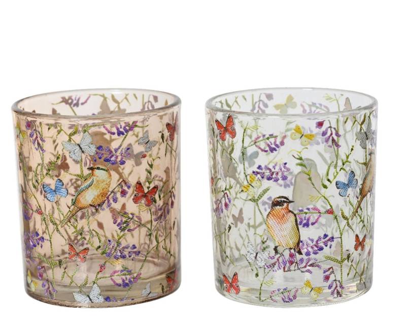 Decoris season decorations Teelichthalter, Teelichthalter Glas 9cm mit Blumenmotiv 1 Stück sortiert Transparent von Decoris season decorations