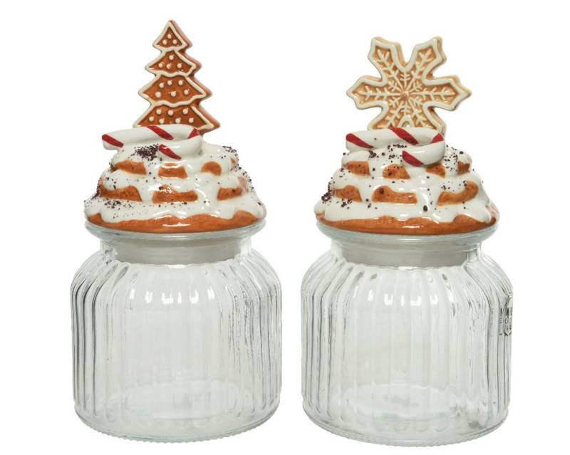 Kaemingk Season Decorations (KSD) Vorratsglas, Glas, Glasdose mit Deckel Weihnachtsbaum / Schneeflocke 21cm - 1 Stück sort. von Kaemingk Season Decorations (KSD)