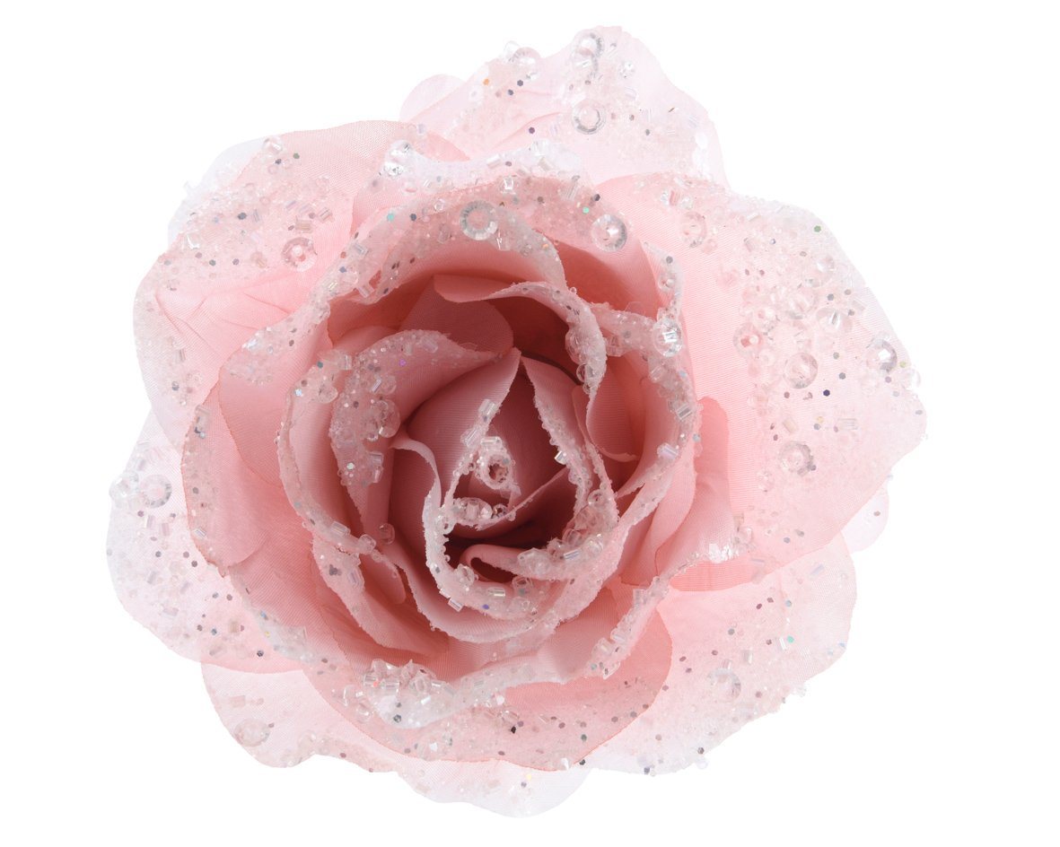 Decoris season decorations Weihnachtsbaumklammer, Kunstblumen Rose auf Clip 14cm rosa von Decoris season decorations