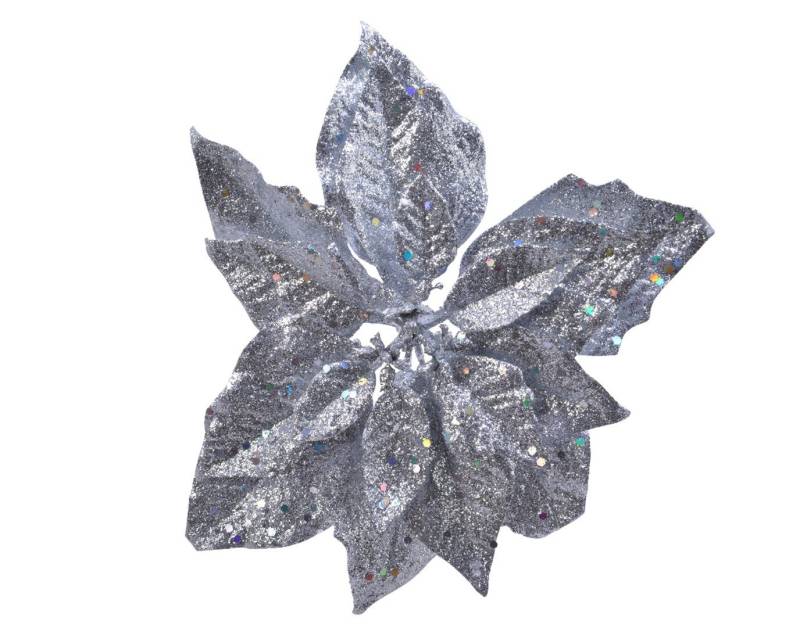 Kaemingk Weihnachtsbaumklammer, Weihnachtsstern Blume auf Clip 23cm silber von Kaemingk