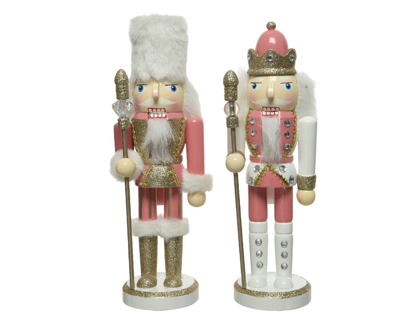 Decoris season decorations Weihnachtsfigur, Nussknacker Figur mit Pelzmütze / Krone Holz 25cm rosa 1 Stück sort. von Decoris season decorations
