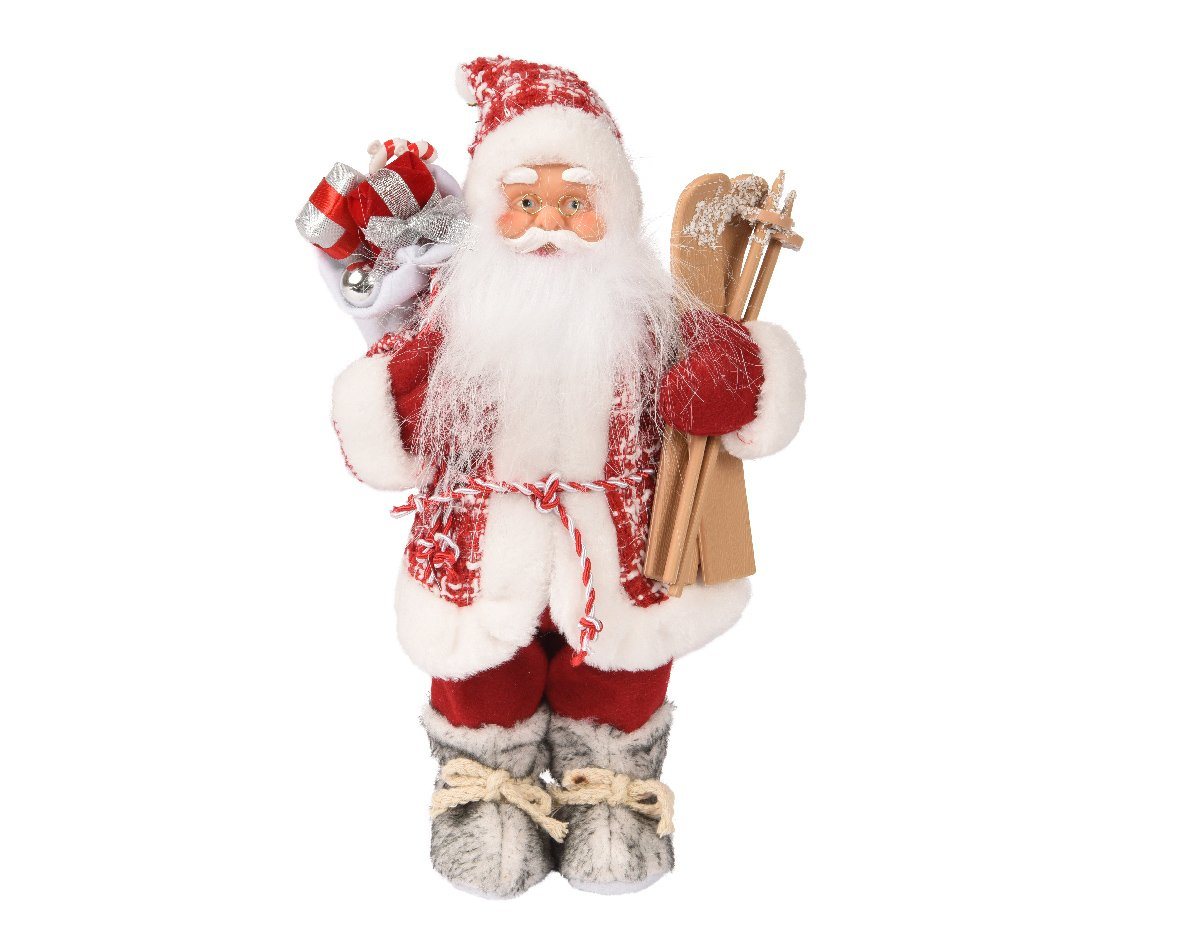 Decoris season decorations Weihnachtsmann, Weihnachtsmann Figur Kunststoff 30cm mit Geschenk und Ski - Rot von Decoris season decorations