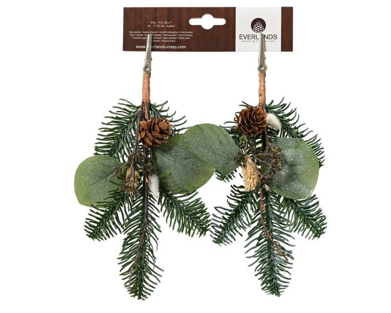 Kunstzweig, Kaemingk, Künstliche Zweige mit Clip 22cm mit Zapfen 2er Set Grün / Braun von Kaemingk