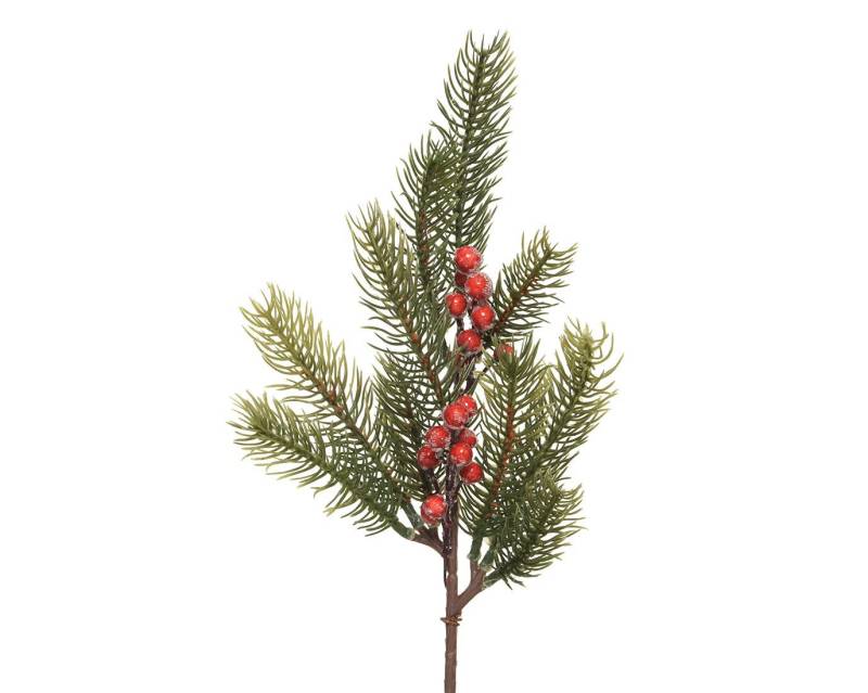 Kunstblume, Decoris season decorations, Tannenzweig mit roten Beeren 35cm PE Spritzguss künstlich grün von Decoris season decorations