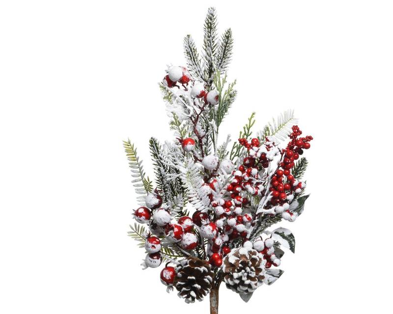 Kunstblume, Decoris season decorations, Tannenzweige künstlich 50cm mit Beeren Zapfen und Schnee von Decoris season decorations