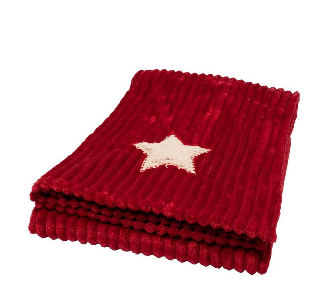 Wohndecke, Decoris season decorations, Kuscheldecke Flanelldecke mit Stern 150x200cm rot von Decoris season decorations