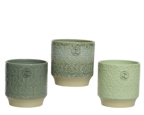 Blumentopf/Übertopf 12x13cm Keramik 1 Stück Sortiert - Übertopf Klein Steingut - Pflanzentopf Sukkulenten Kakteen Kräuter - Blumenübertopf Topf Deko - Grün von Decoris
